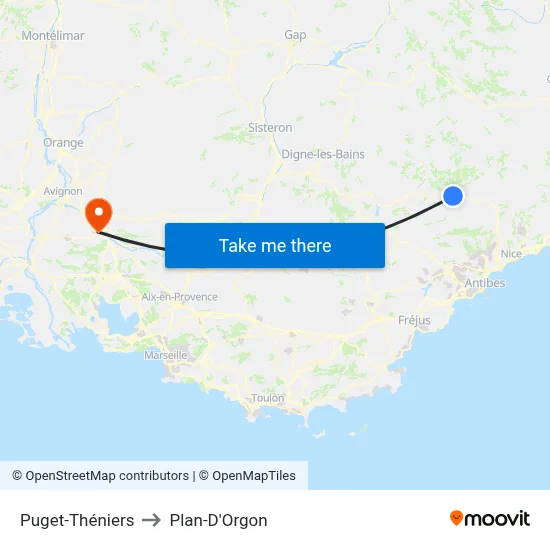 Puget-Théniers to Plan-D'Orgon map