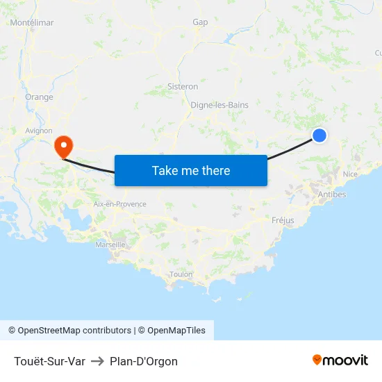 Touët-Sur-Var to Plan-D'Orgon map