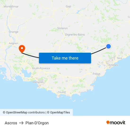 Ascros to Plan-D'Orgon map