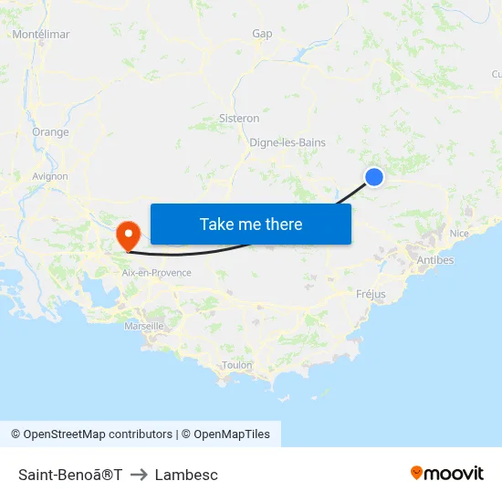 Saint-Benoã®T to Lambesc map