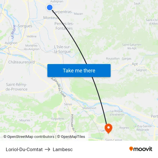 Loriol-Du-Comtat to Lambesc map