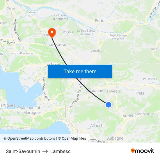Saint-Savournin to Lambesc map