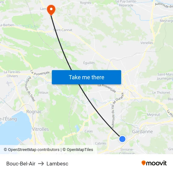 Bouc-Bel-Air to Lambesc map