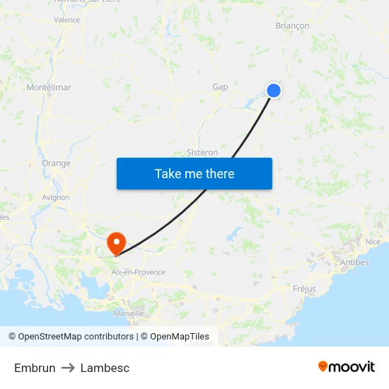 Embrun to Lambesc map
