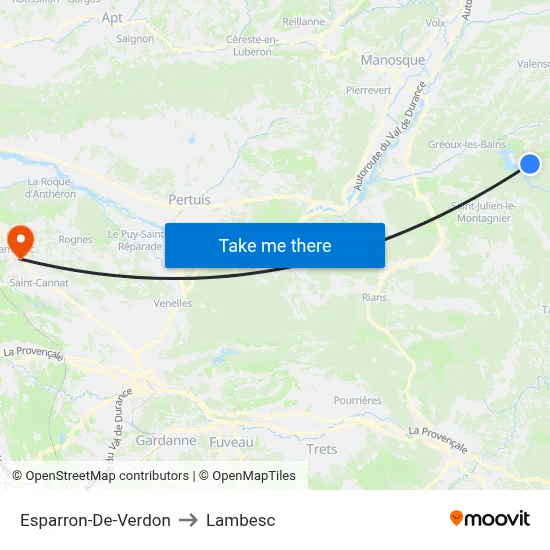 Esparron-De-Verdon to Lambesc map