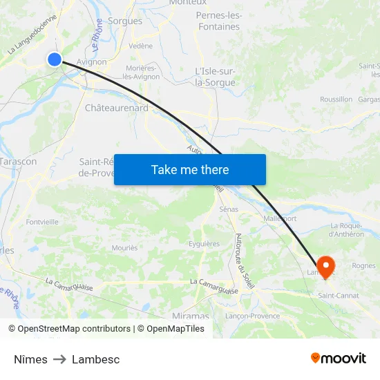 Nîmes to Lambesc map