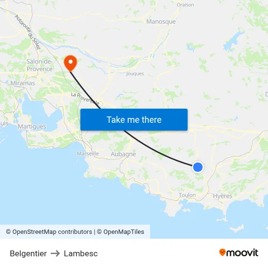 Belgentier to Lambesc map