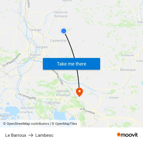 Le Barroux to Lambesc map