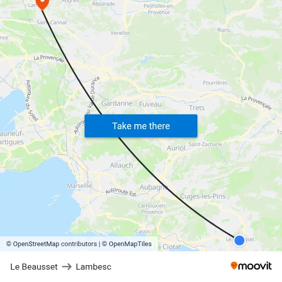 Le Beausset to Lambesc map