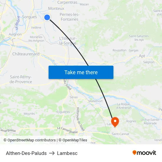 Althen-Des-Paluds to Lambesc map