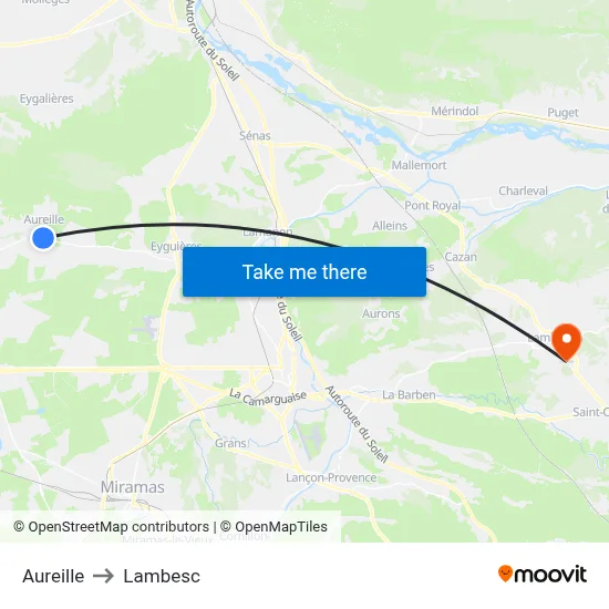 Aureille to Lambesc map