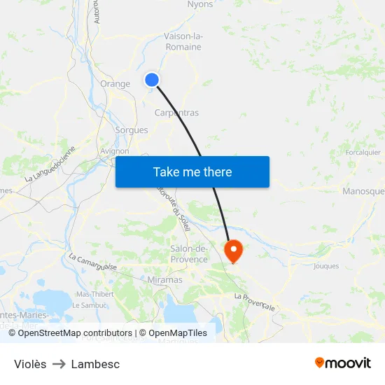 Violès to Lambesc map