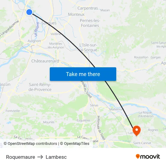Roquemaure to Lambesc map