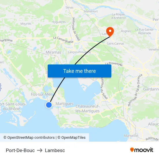 Port-De-Bouc to Lambesc map