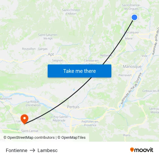 Fontienne to Lambesc map