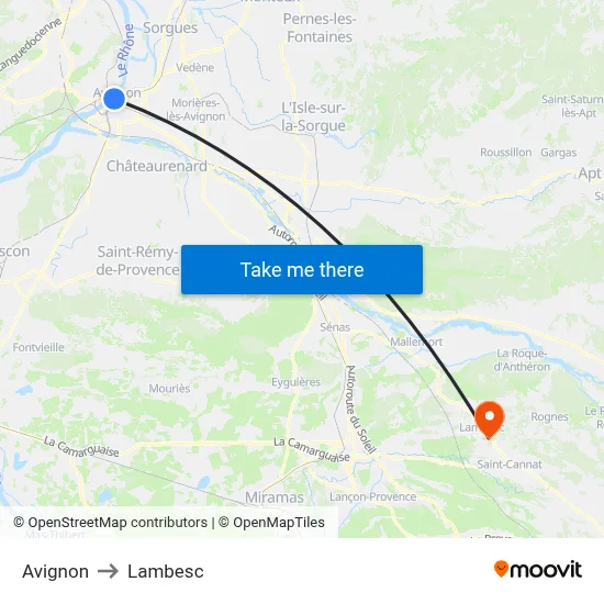 Avignon to Lambesc map