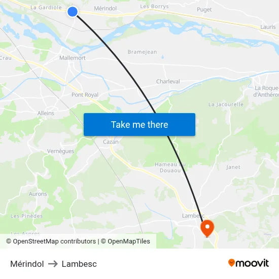 Mérindol to Lambesc map