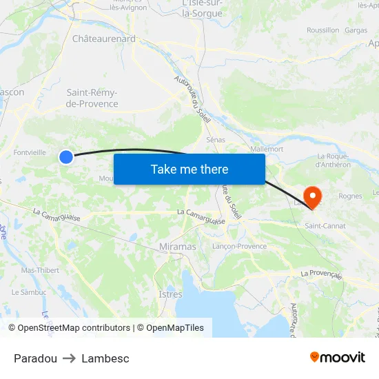Paradou to Lambesc map