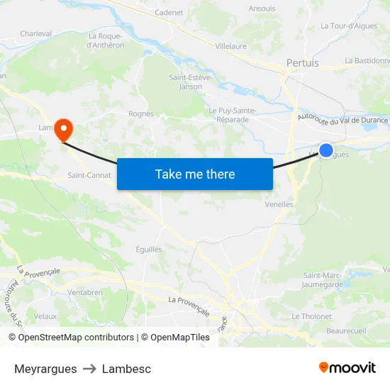 Meyrargues to Lambesc map