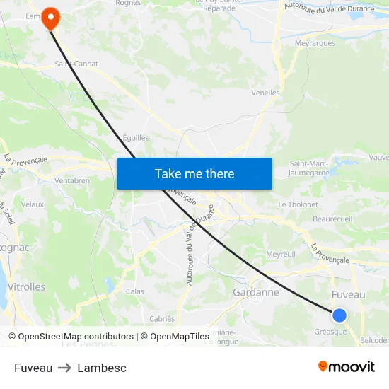 Fuveau to Lambesc map