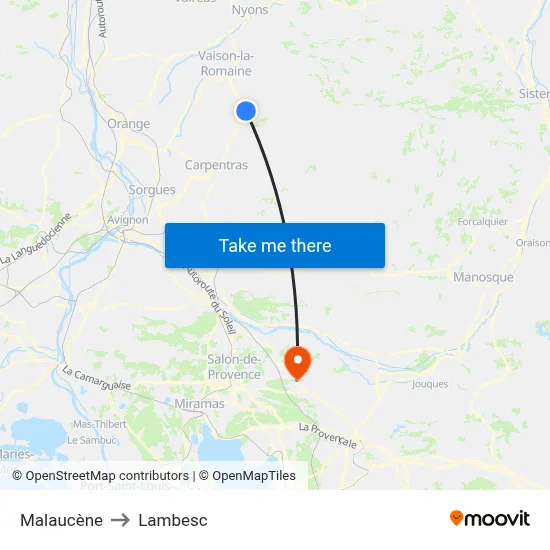 Malaucène to Lambesc map