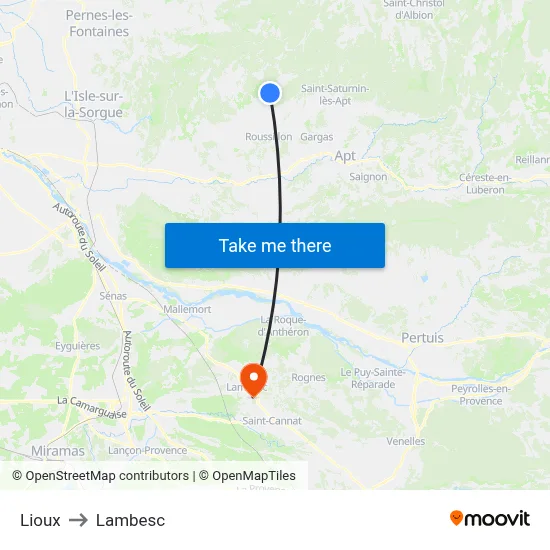 Lioux to Lambesc map