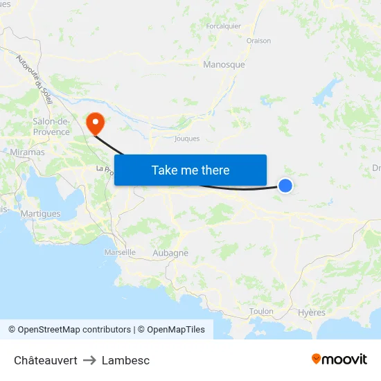 Châteauvert to Lambesc map