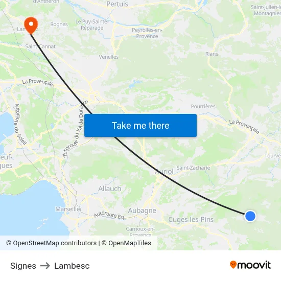 Signes to Lambesc map