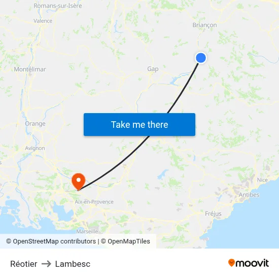 Réotier to Lambesc map