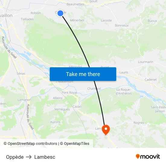 Oppède to Lambesc map