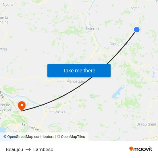 Beaujeu to Lambesc map