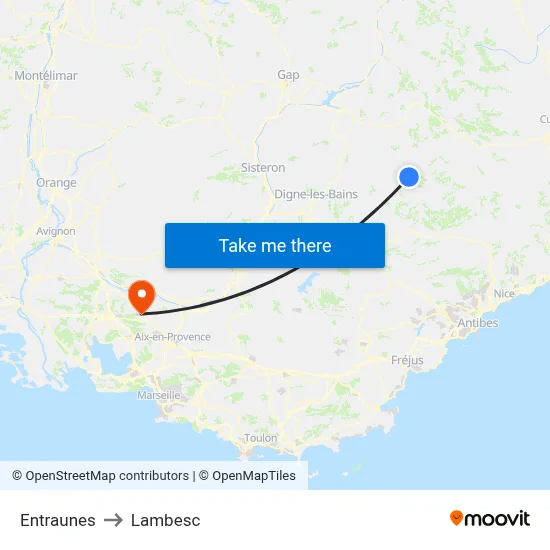 Entraunes to Lambesc map