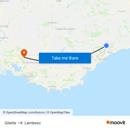 Gilette to Lambesc map