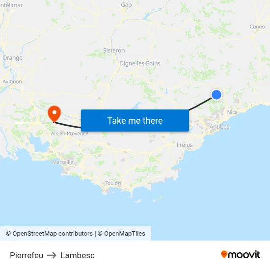 Pierrefeu to Lambesc map