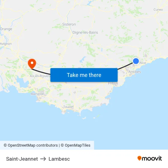 Saint-Jeannet to Lambesc map