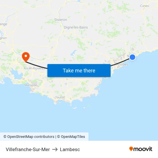 Villefranche-Sur-Mer to Lambesc map