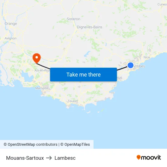 Mouans-Sartoux to Lambesc map