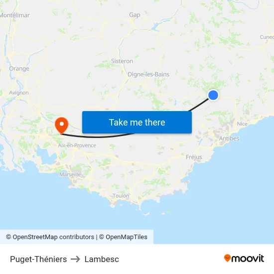 Puget-Théniers to Lambesc map