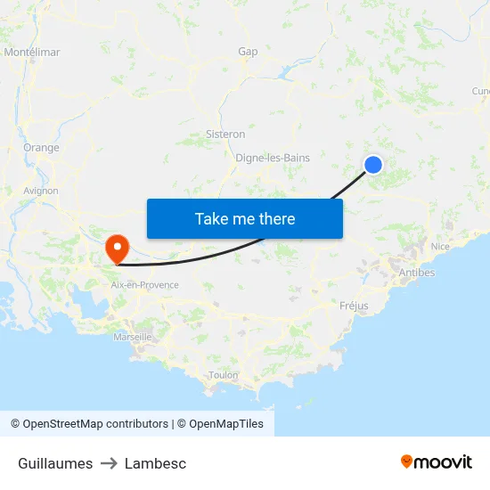 Guillaumes to Lambesc map
