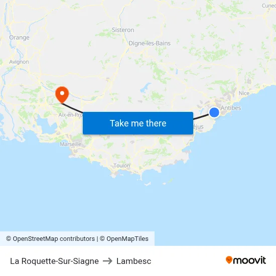La Roquette-Sur-Siagne to Lambesc map