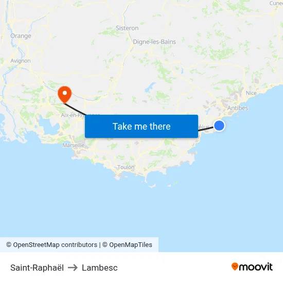 Saint-Raphaël to Lambesc map