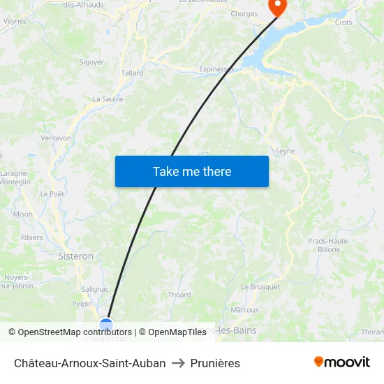 Château-Arnoux-Saint-Auban to Prunières map