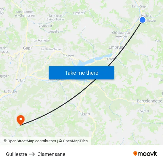 Guillestre to Clamensane map