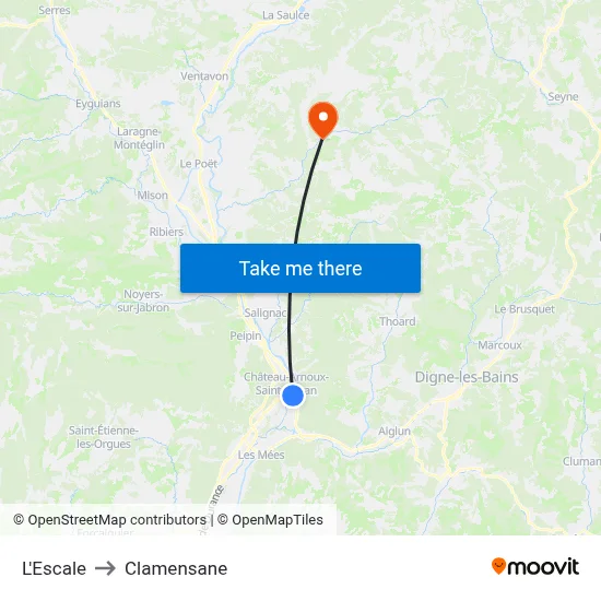 L'Escale to Clamensane map