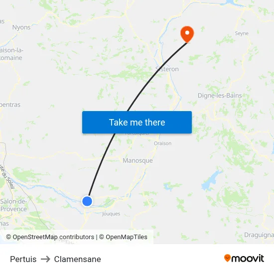 Pertuis to Clamensane map