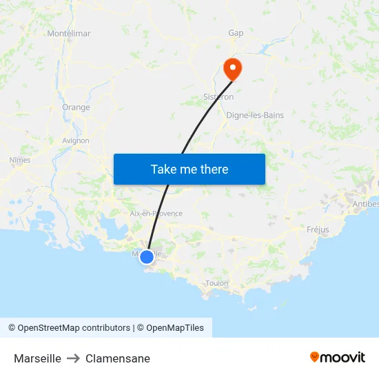 Marseille to Clamensane map