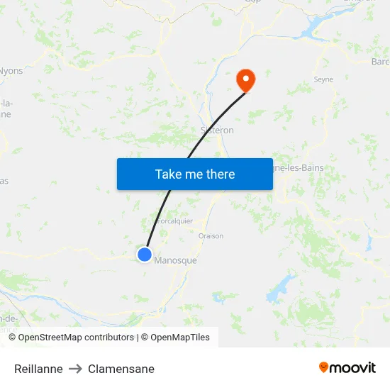 Reillanne to Clamensane map