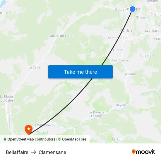 Bellaffaire to Clamensane map