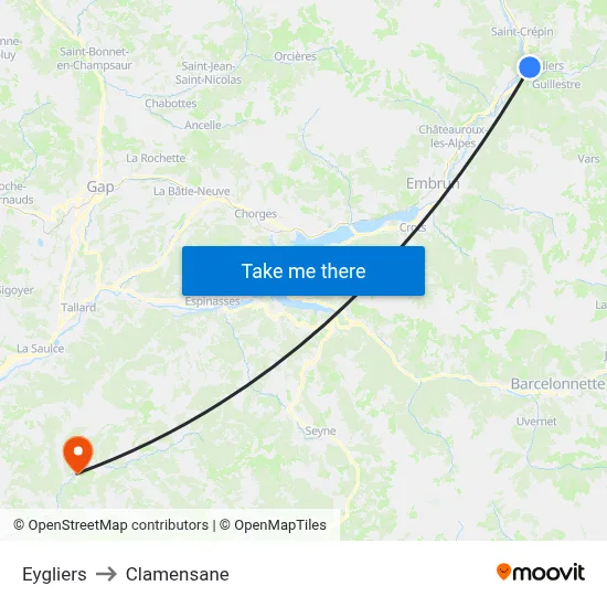 Eygliers to Clamensane map