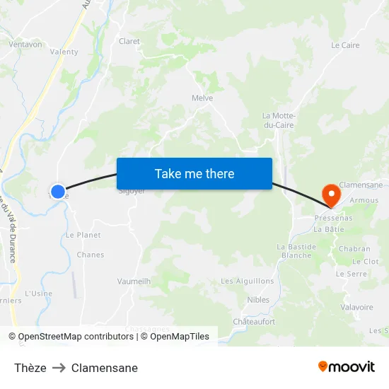 Thèze to Clamensane map